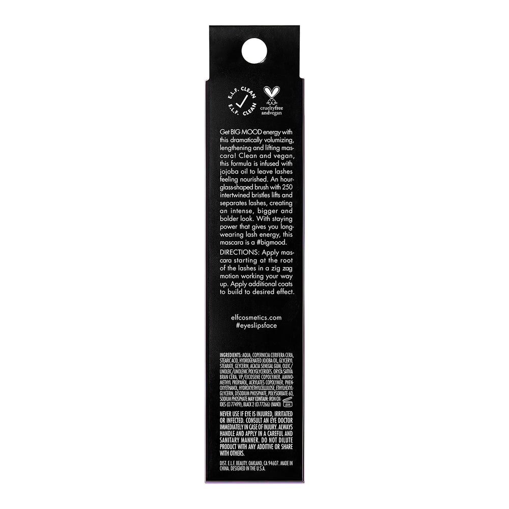 e.l.f. Big Mood Mascara contient de la cire de jojoba pour une application lisse et confortable.
