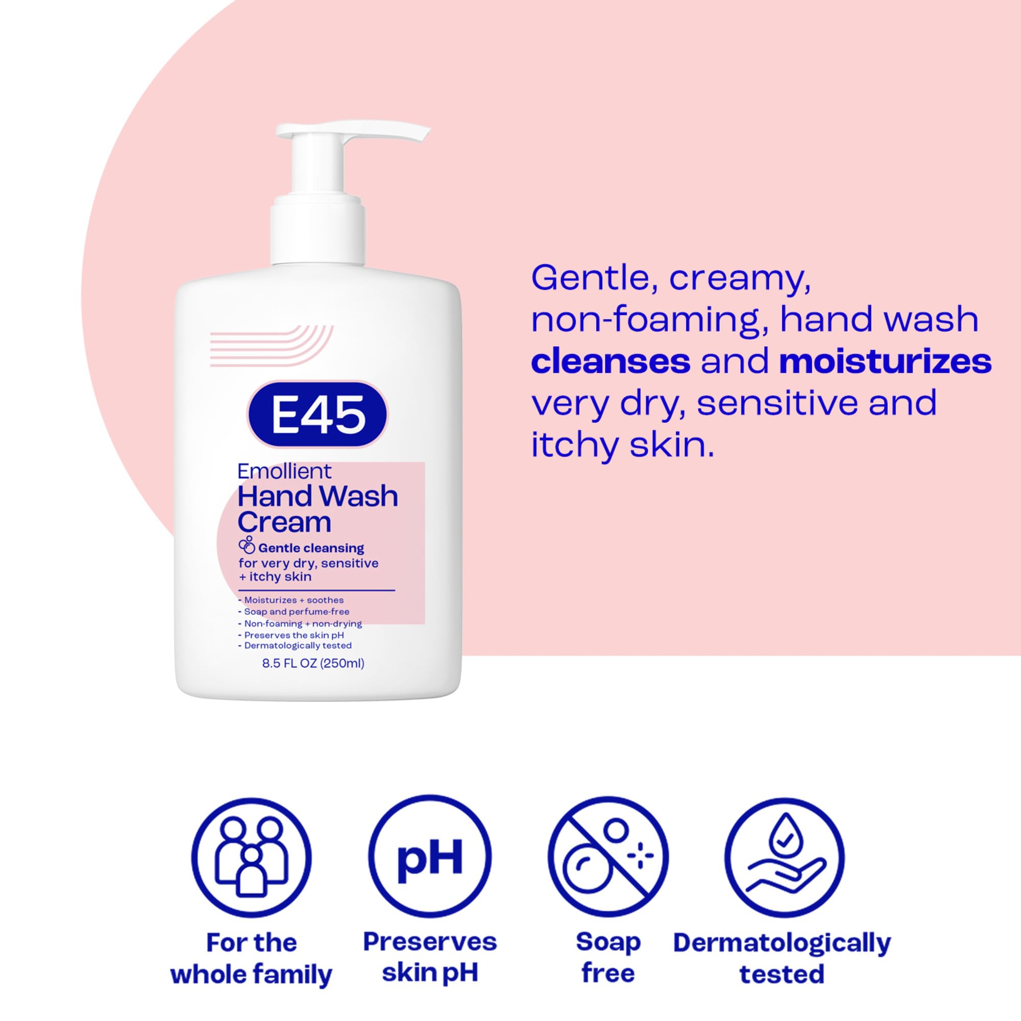 E45 creme-douche-texture-cremeuse, sensation douce et hydratante.