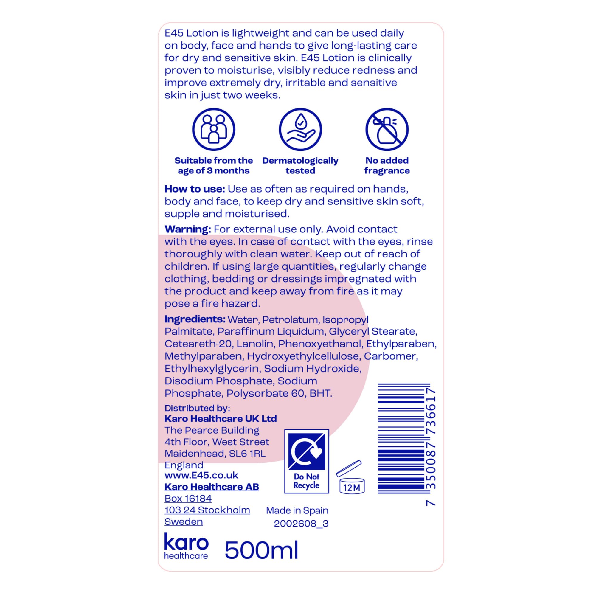 Pompe pratique pour doser facilement et proprement la lotion E45.