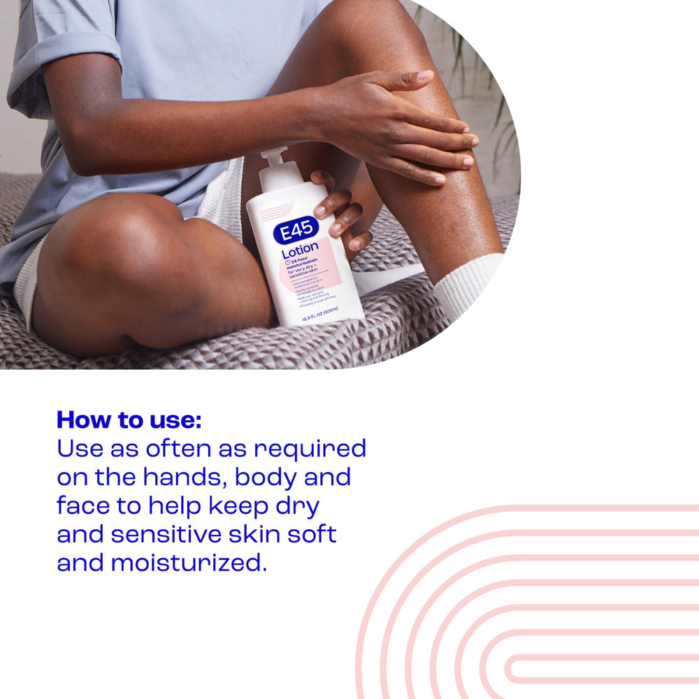 E45 Lotion adaptée à toute la famille, adultes et bébés.