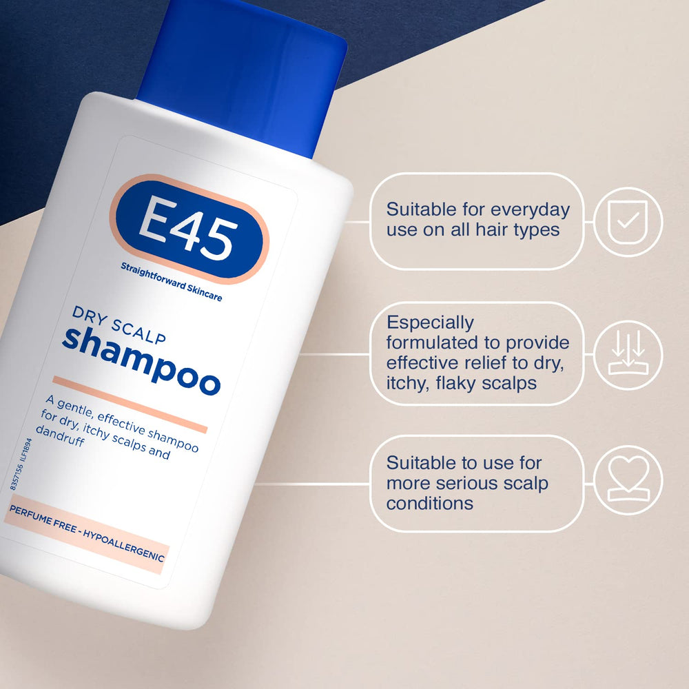 Shampoing E45 sans parfum, adapté aux peaux sensibles