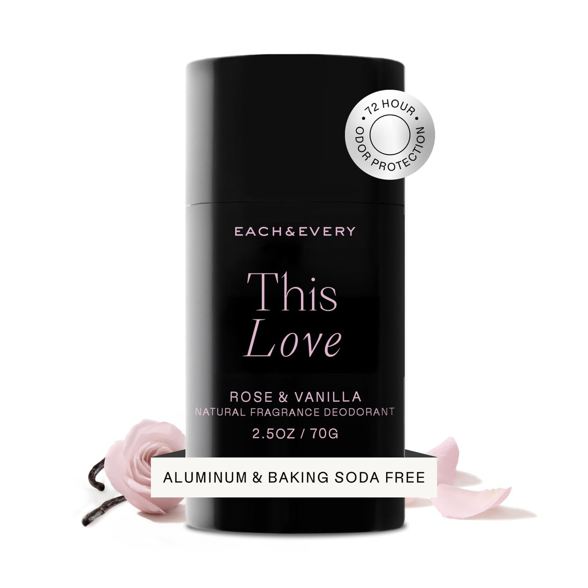 Each & Every déodorant Rose et Vanille, emballage recyclable et pratique.