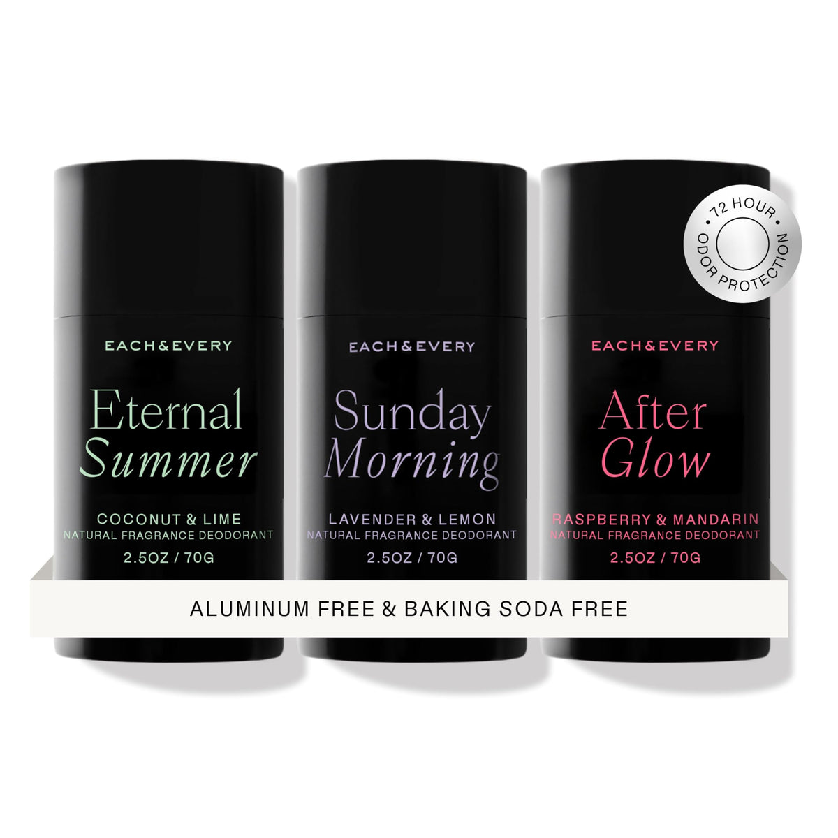 Each & Every déodorant ensemble trois parfums pour tester à domicile.
