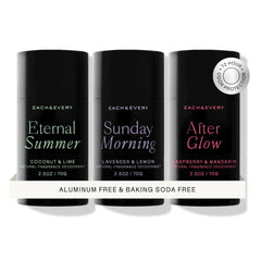Each & Every déodorant ensemble trois parfums pour tester à domicile.