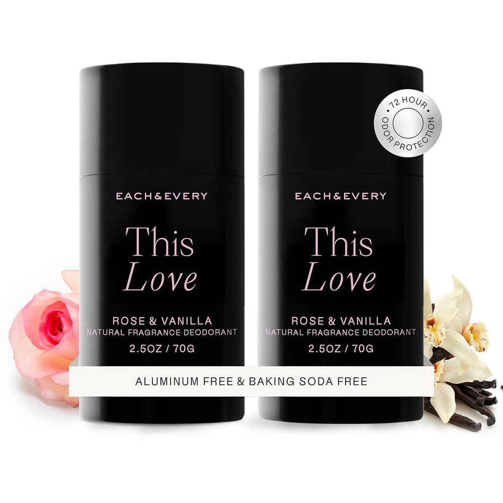 Each & Every déodorant rose-vanille, bouteille visible, parfum doux et longue tenue.