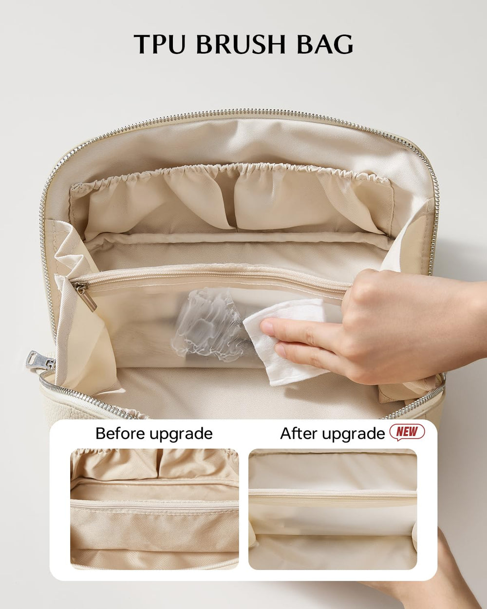 EACHY sac maquillage voyage ouvert plat illustre les dimensions moyen et grand pour cosmétiques.