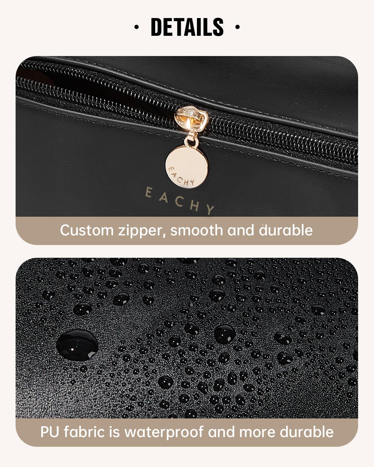EACHY sac-maquillage voyage-emplacements-pinceaux-tpu: compartiment TPU transparent pour voir les pinceaux.