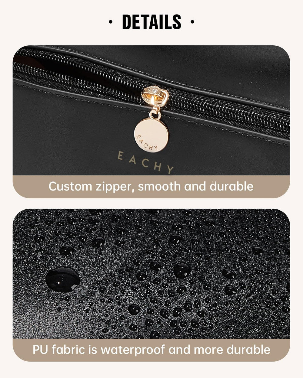 EACHY sac-maquillage voyage-emplacements-pinceaux-tpu: compartiment TPU transparent pour voir les pinceaux.