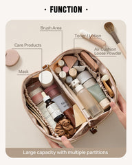 EACHY sac maquillage voyage: ouverture à plat pour un accès rapide.