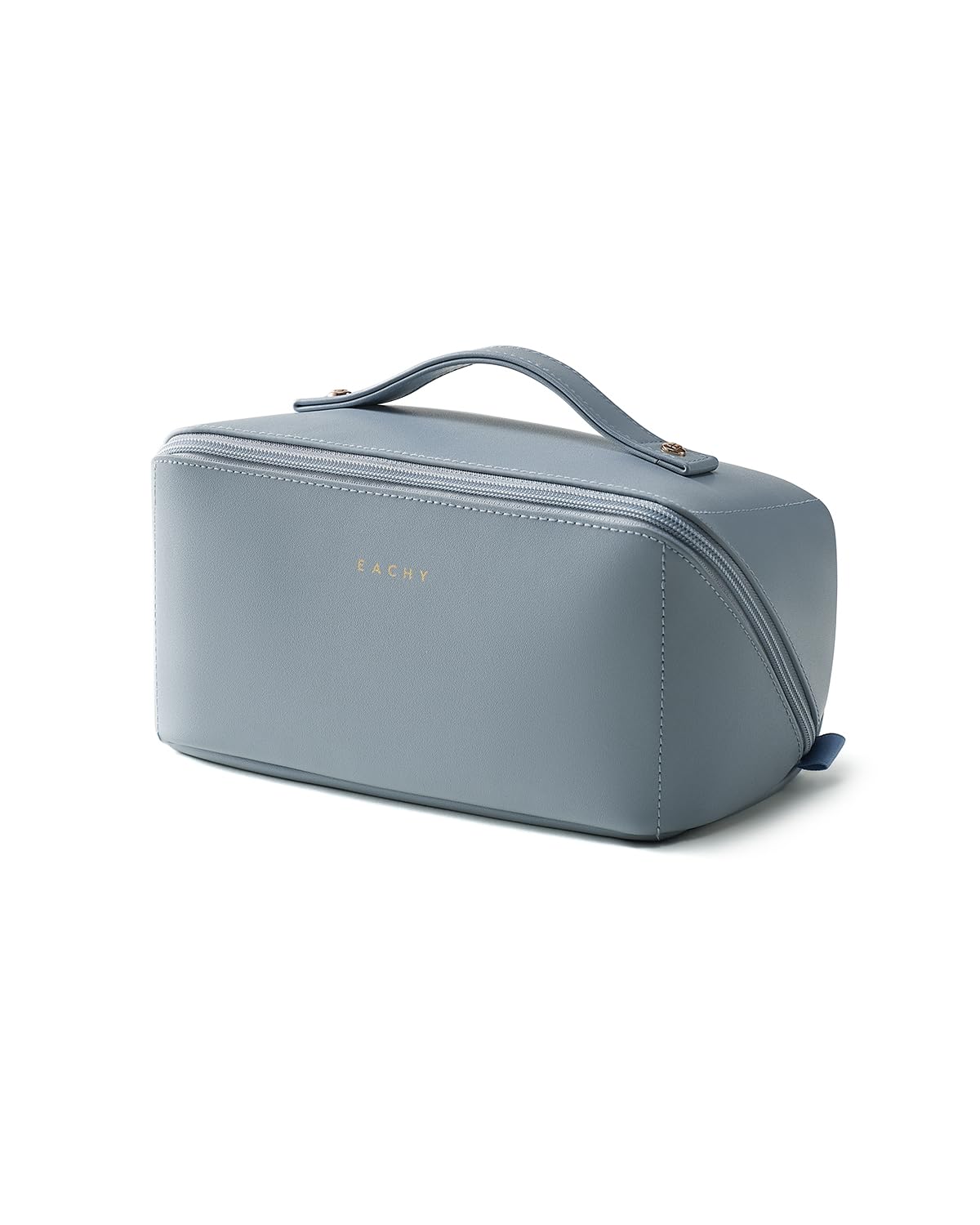 Eachy sac maquillage voyage, ouvert à plat, vue claire sur les produits.