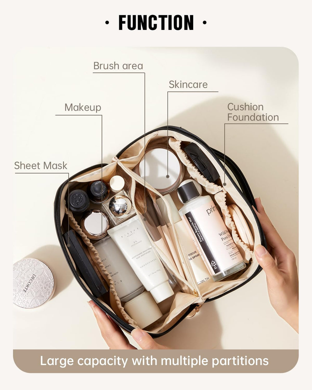 EACHY sac-maquillage voyage separateur-interieur: séparation claire pour retrouver pinceaux et cosmétiques.