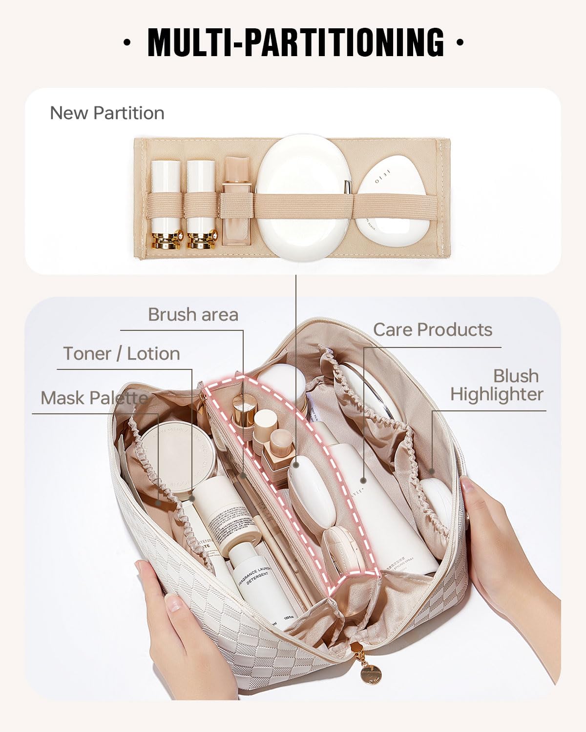 Eachy Trousse maquillage intérieur avec diviseur clair pour une meilleure organisation.