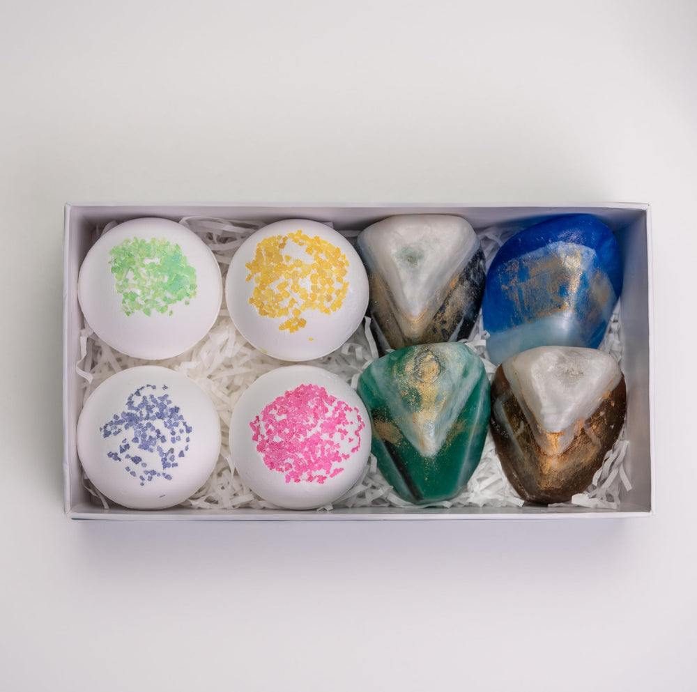 Earth & Home Coffret Cadeau Savons Bombes — coffret élégant, végane et non testé sur animaux.