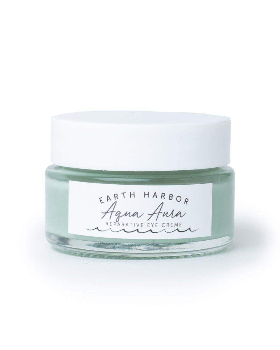Earth Harbor AQUA AURA Crème Yeux – flacon compact, soin léger et nourrissant autour des yeux.
