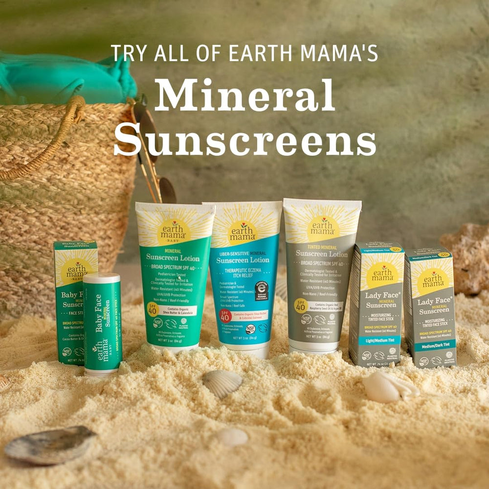 Earth Mama Uber-Sensitive Sunscreen Lotion close-up shows soft texture for gentle massaging.