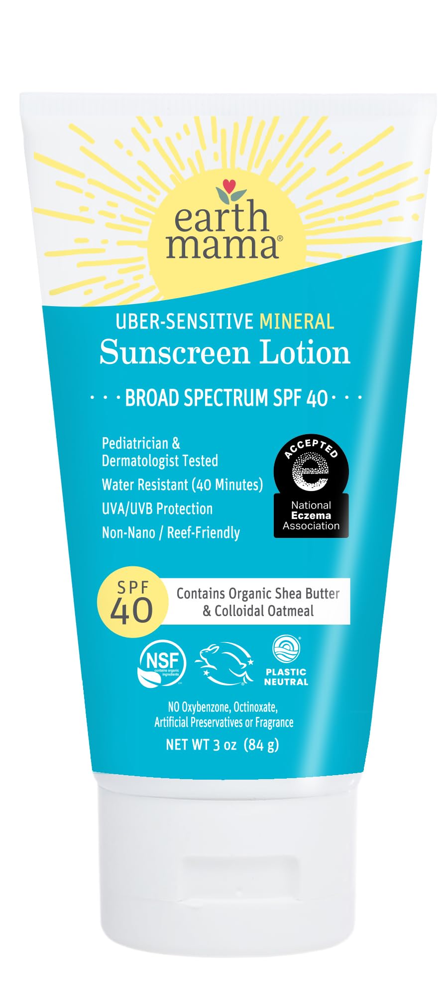 Earth Mama Uber-Sensitive Sunscreen Lotion SPF 40 bottle provides broad protection for family outings.