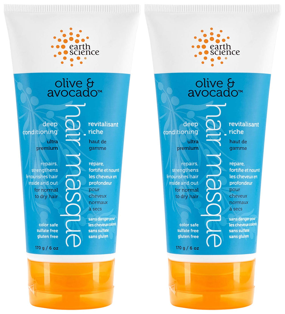 Earth Science Masque capillaire Olive et Avocat, nutrition intense pour cheveux secs.