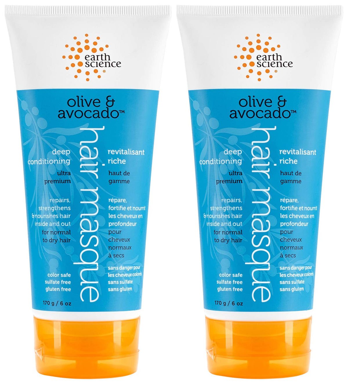 Earth Science Masque capillaire Olive et Avocat, nutrition intense pour cheveux secs.
