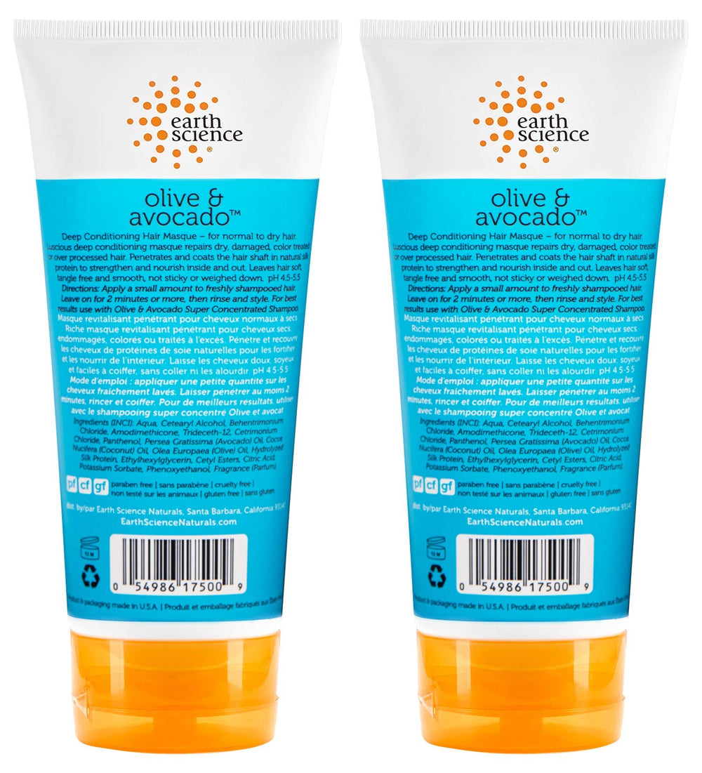 Earth Science Masque capillaire Olive & Avocat: protéine de soie pour renforcer.