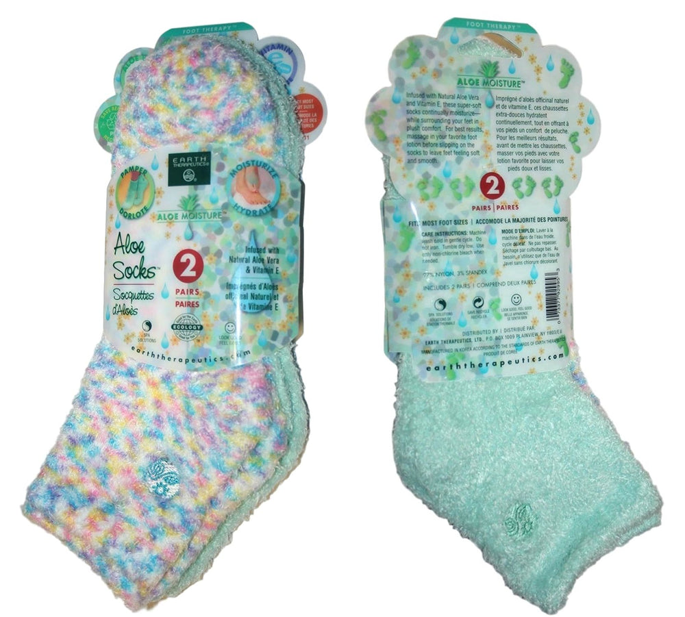 Chaussettes Aloe Earth Therapeutics aqua offrant soin des pieds et hydratation continue.