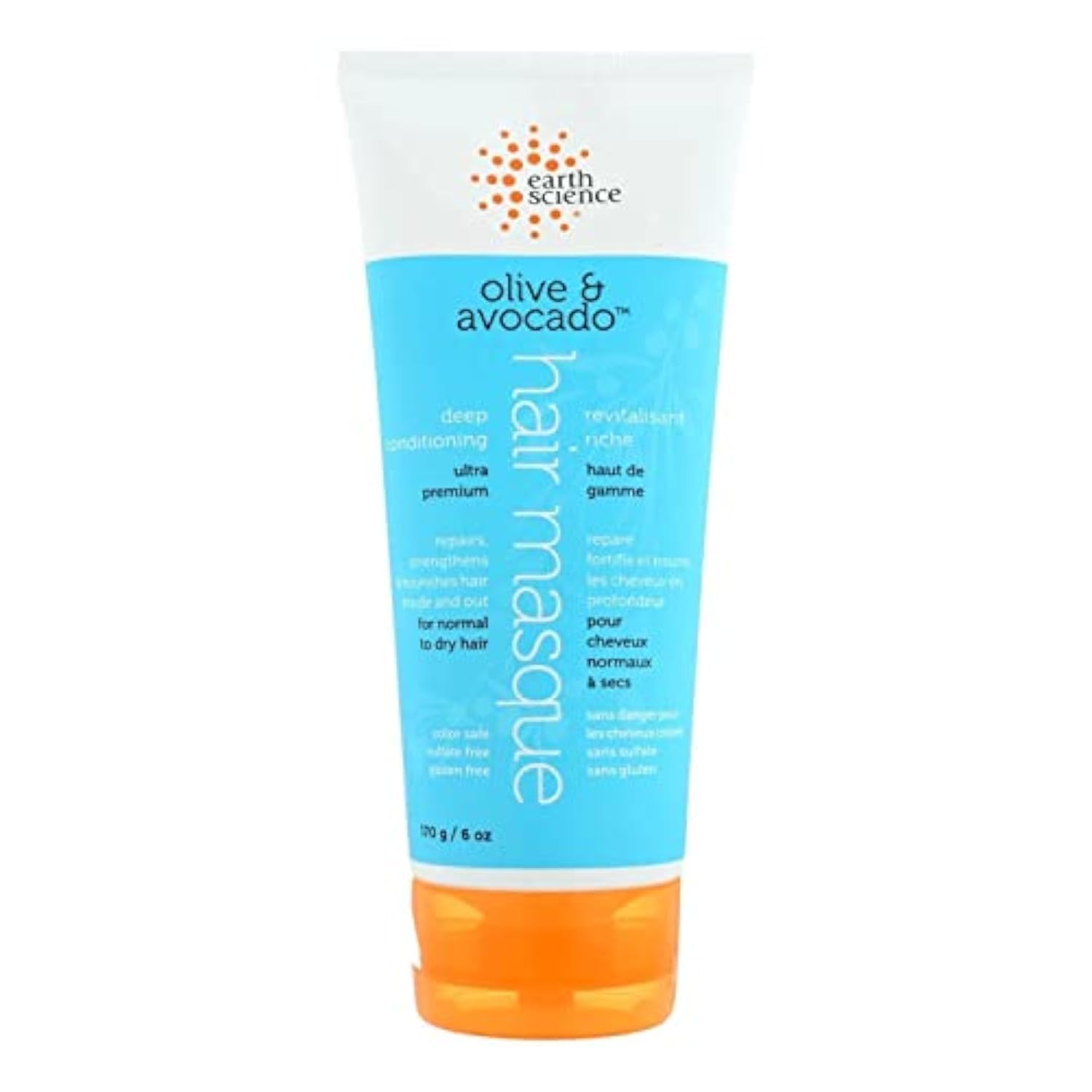 Earth Therapeutics Masque cheveux Olive Avocat – bouteille montrant texture nourrissante.