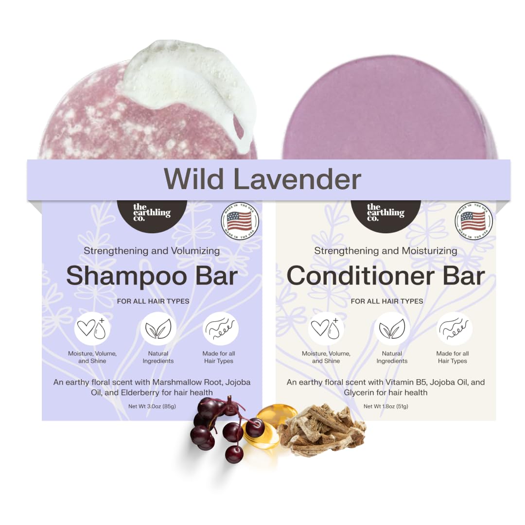 The Earthling Co. barre-shampoing Lavande sauvage sur emballage écologique, soin délicat pour cheveux naturels