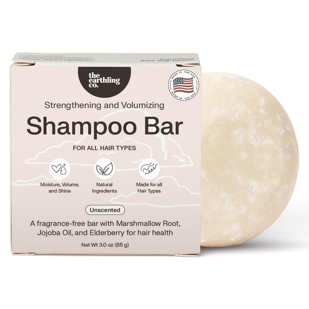 The Earthling Co. Shampoo Bar offre une mousse luxueuse pour un lavage en douceur.