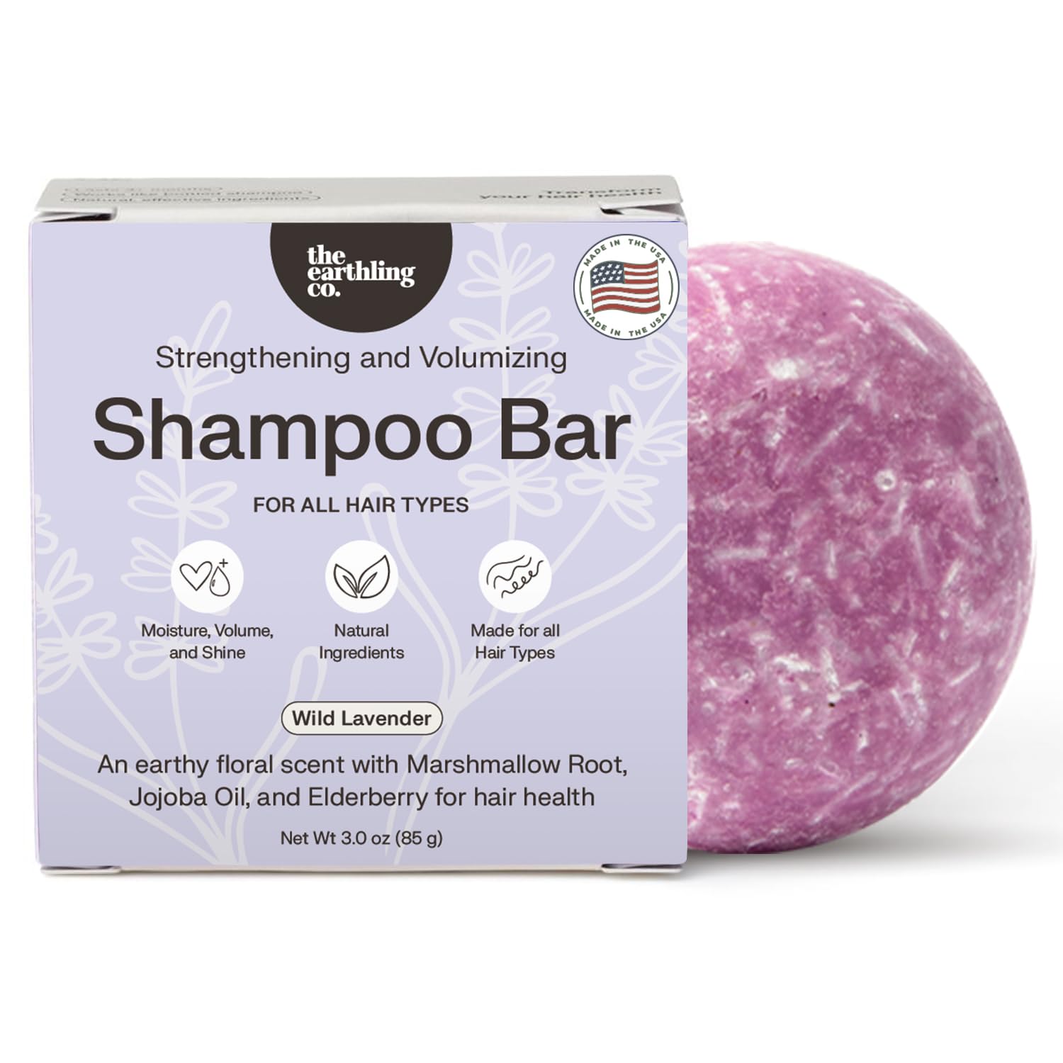 The Earthling Co. Shampoo Bar Lavande Sauvage : revitalise les cheveux en douceur.