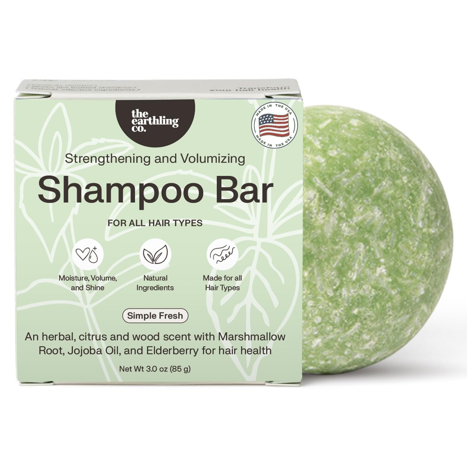 Barre de shampoing Earthling Co, mousse luxueuse qui nettoie sans dessécher.