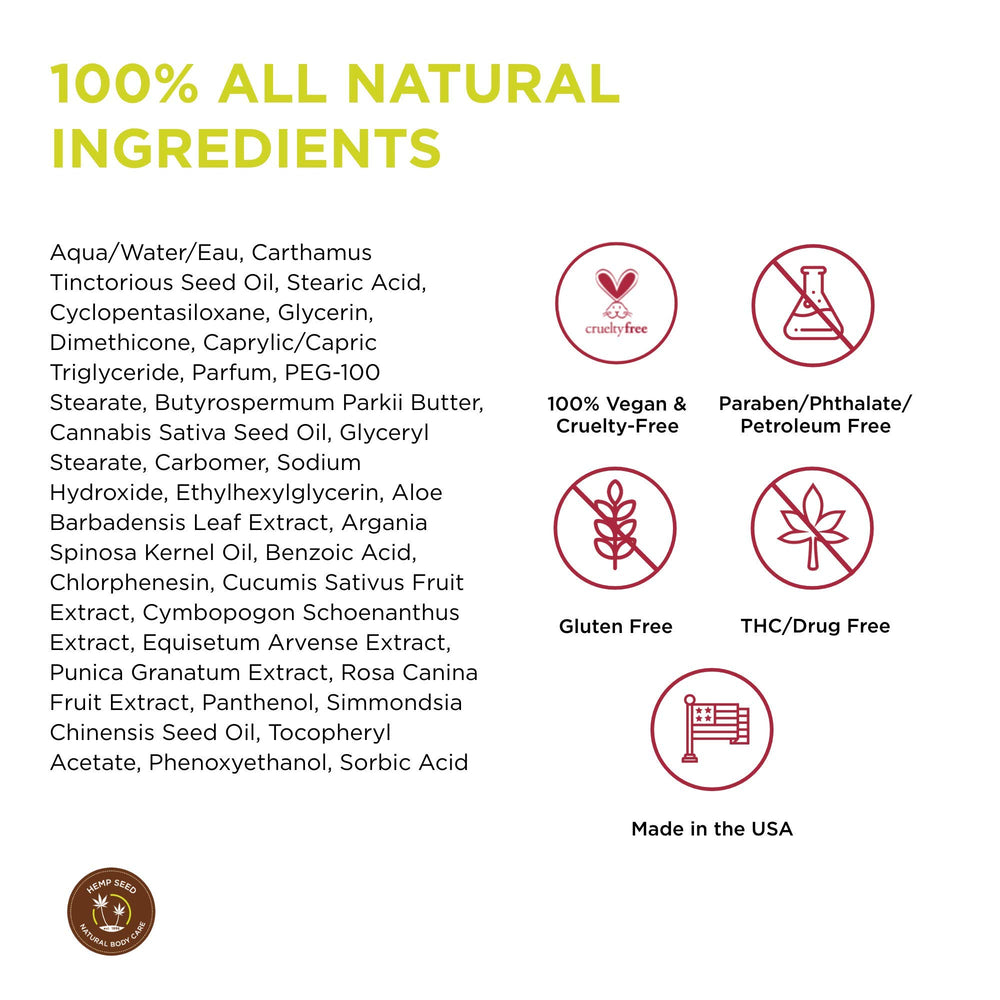 Earthly Body Beurre peau chanvre contient jojoba et karité pour protéger.