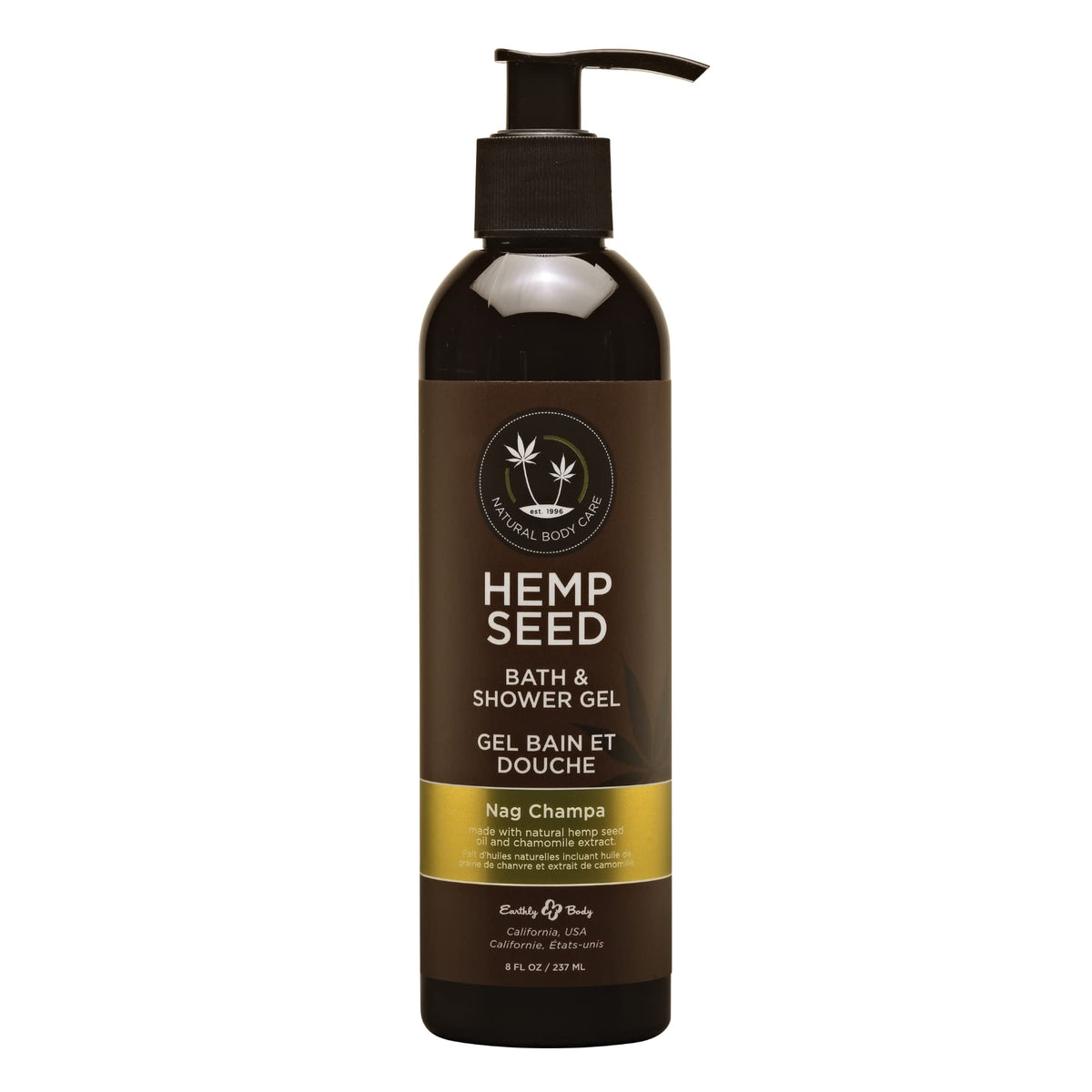 Earthly Body Gel Bain-Douche Graines de Chanvre Nag Champa – bouteille 8oz hydratation douce