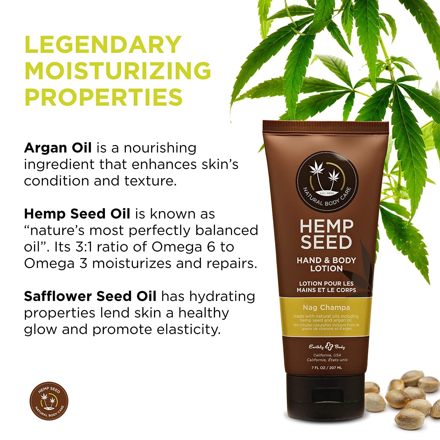 Earthly Body Lotion – ingrédients argan et hemp qui nourrissent en douceur.
