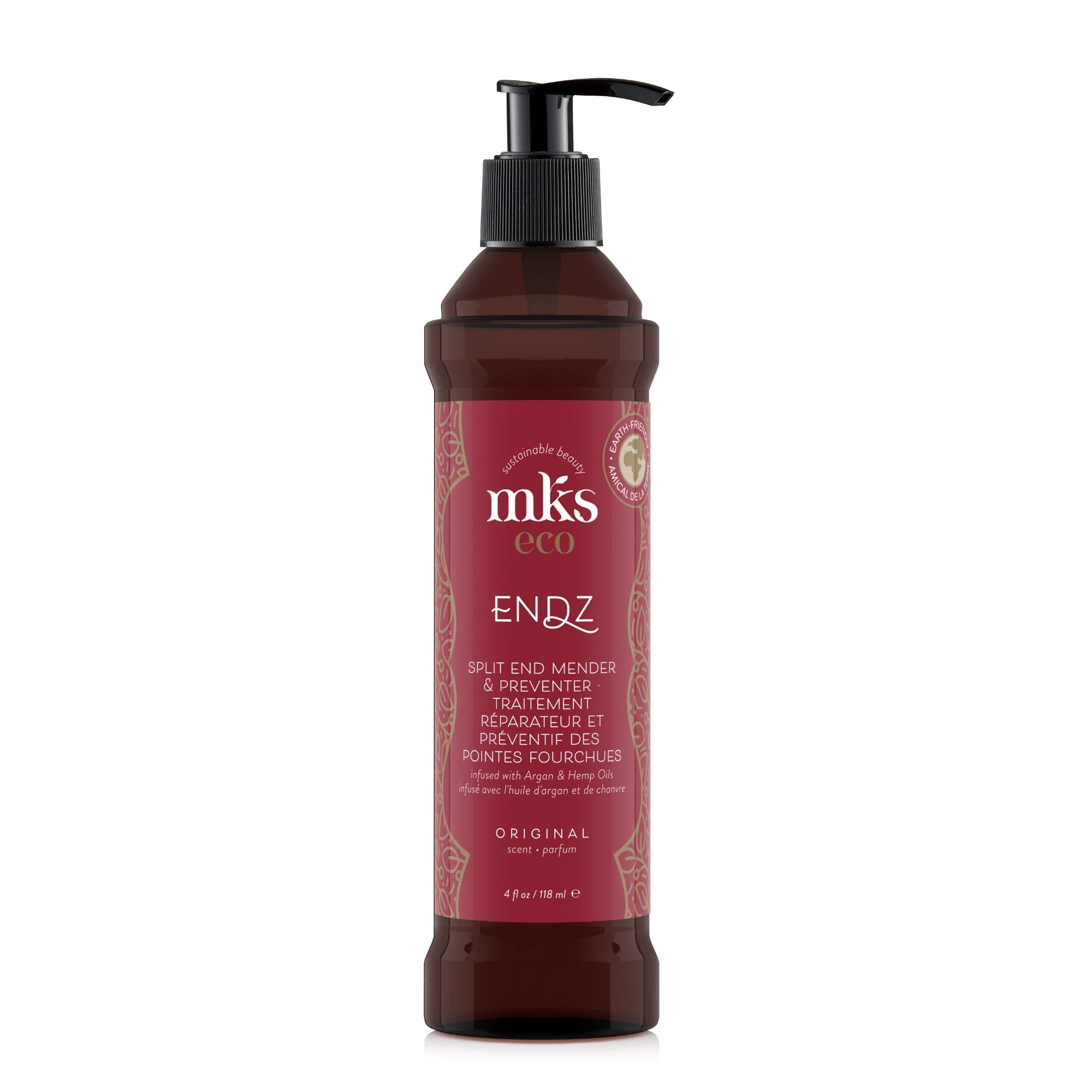 Earthly Body MKS Eco Endz bouteille originale, soin nourrissant pour pointes abîmées et frizz maîtrisé.