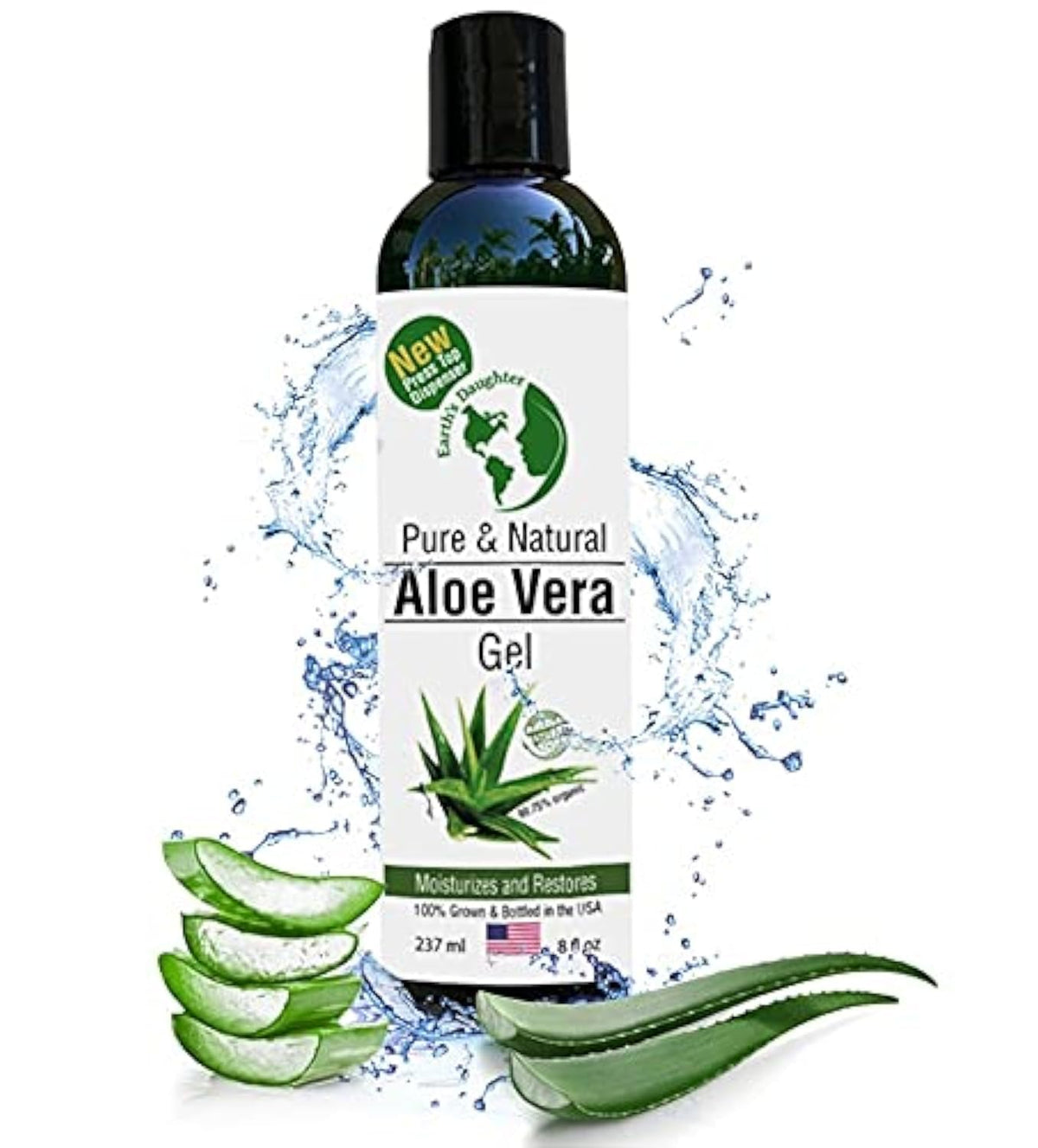 Earth's Daughter gel aloe vera pur, flacon, hydratation légère pour peau et corps