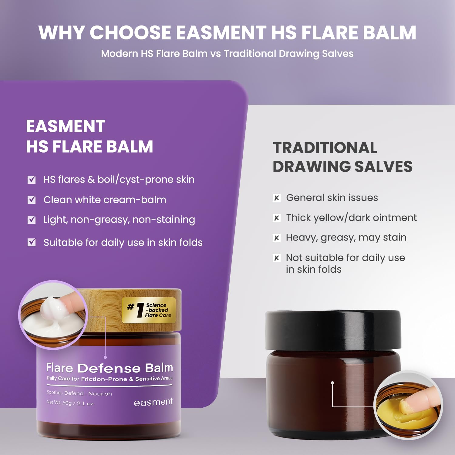 Easment balm texture close-up shows non-greasy absorption.