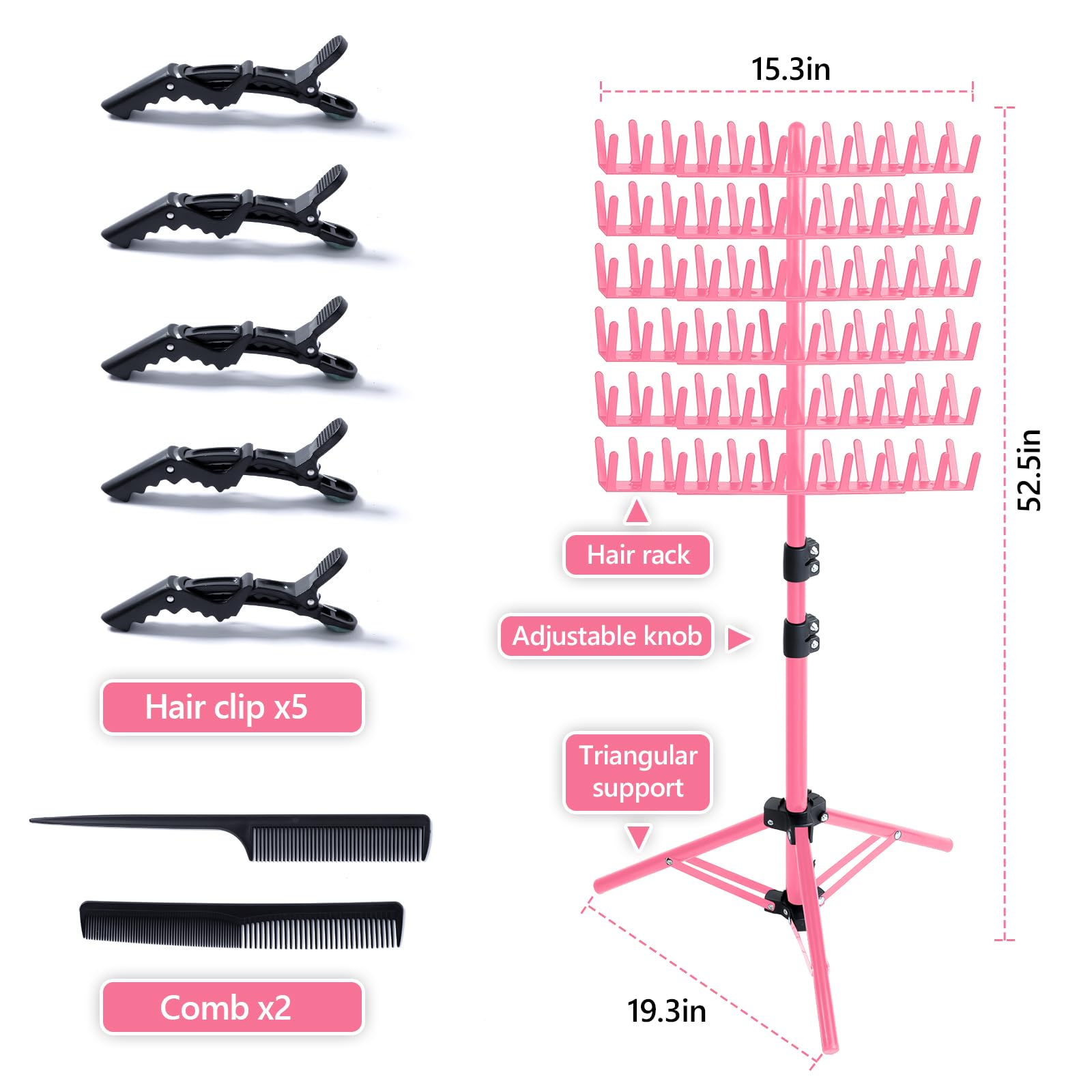 Support tresses Eastdone pour extensions, structure rouge et rangement efficace.