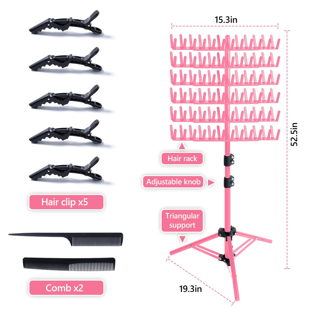 Support tresses Eastdone pour extensions, structure rouge et rangement efficace.