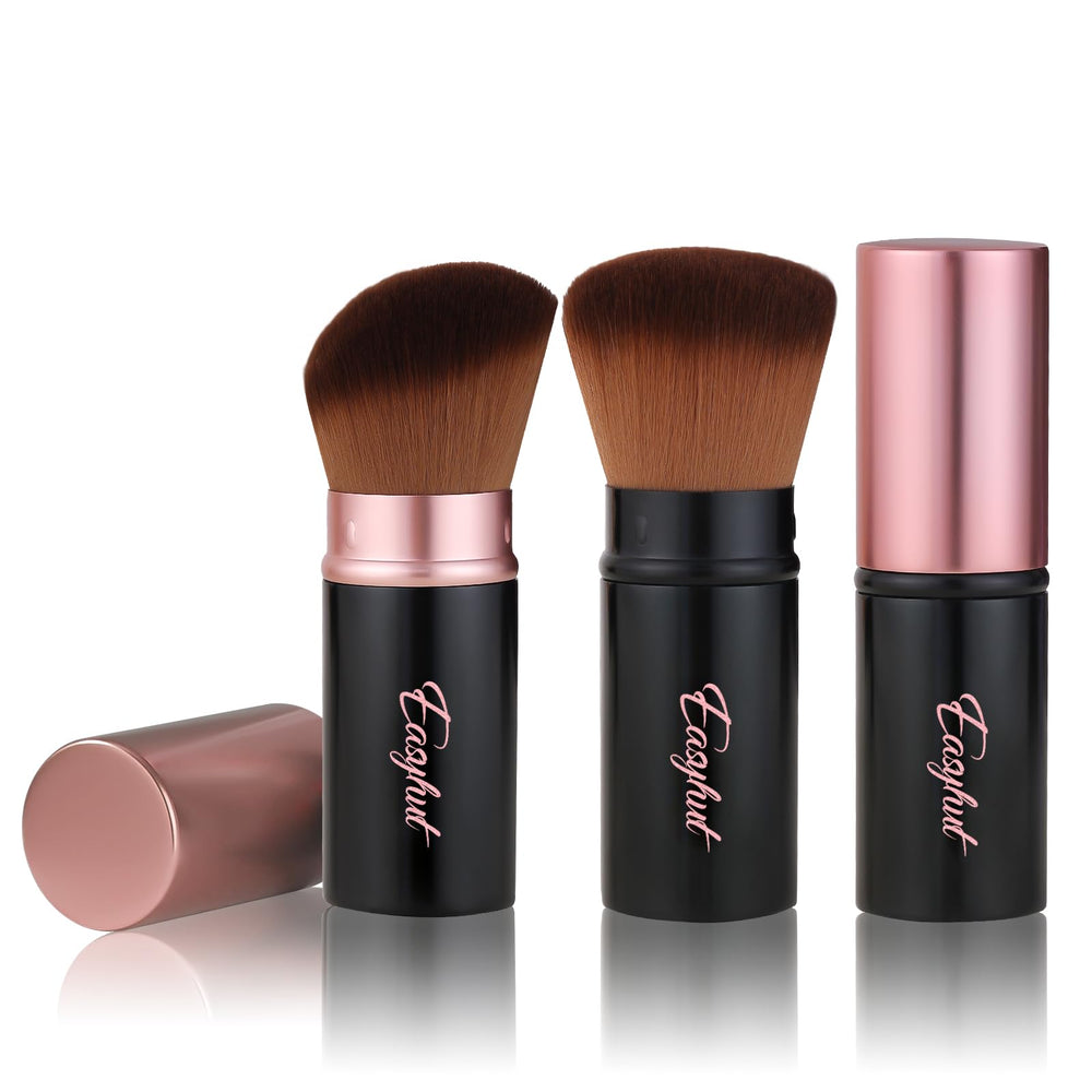 Pinceaux Kabuki Easyhut retractables ensemble rose dore, idéal pour le voyage.