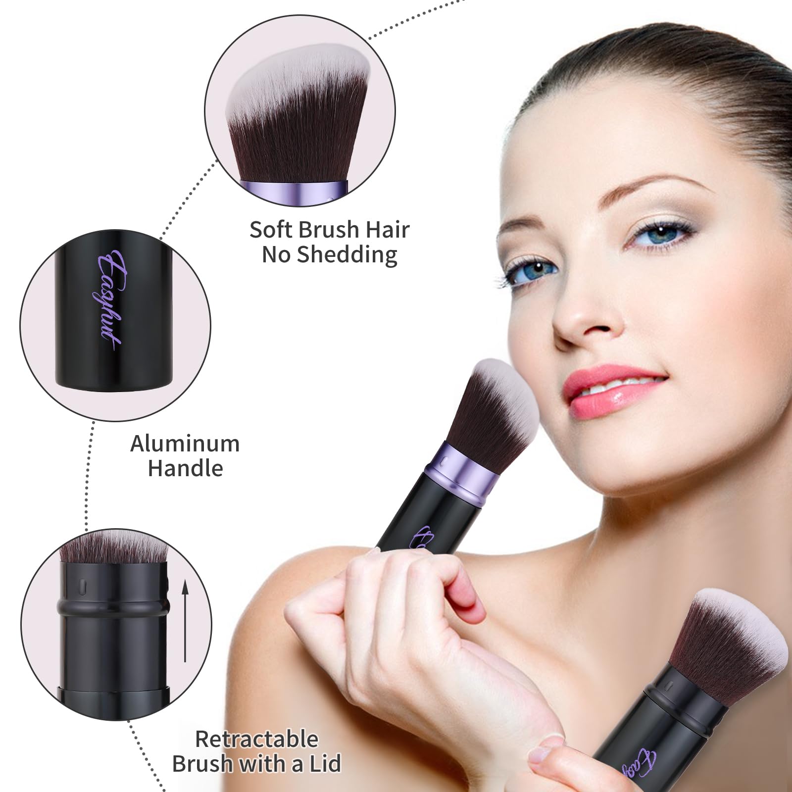 Easyhut pinceaux kabuki rétractables, idéal pour poudre et blush, couvrance modulable.