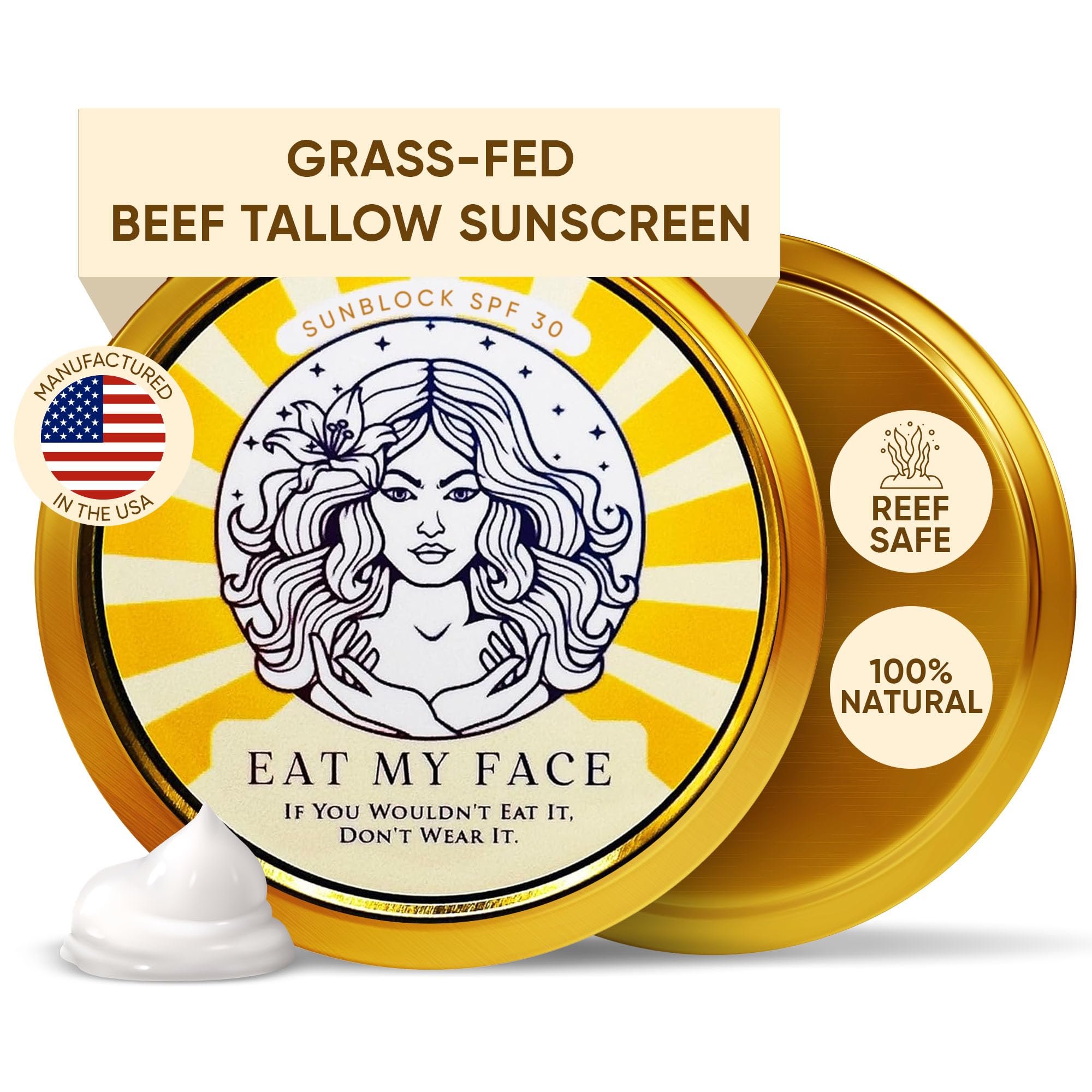 Eat My Face crème solaire au beef tallow dans une bouteille pratique.