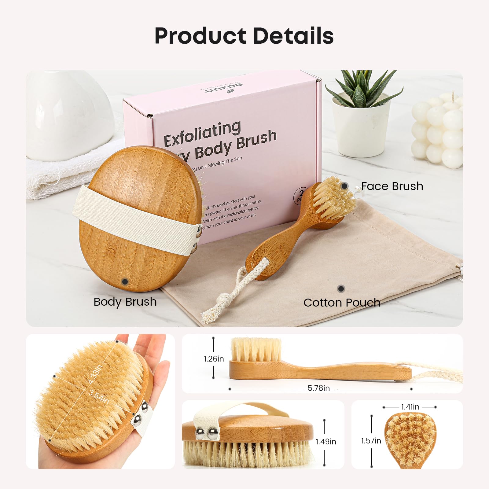 Brosse corps eaxun en bambou pour peau plus lisse et tonifiée.