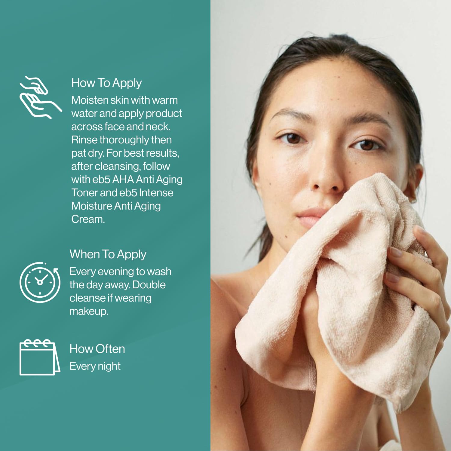eb5 Lotion Exfoliante AHA: nettoie en douceur sans savon agressif.
