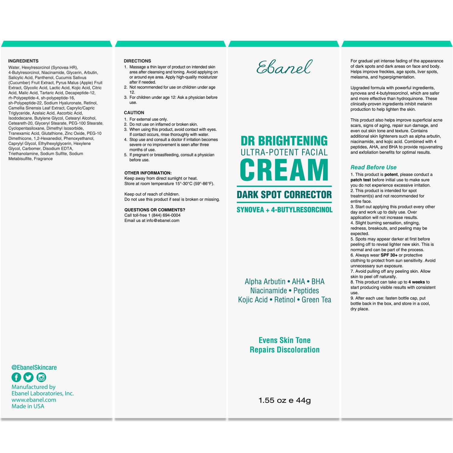 Application de la crème Ebanel sur le visage et les mains pour un teint uniforme.