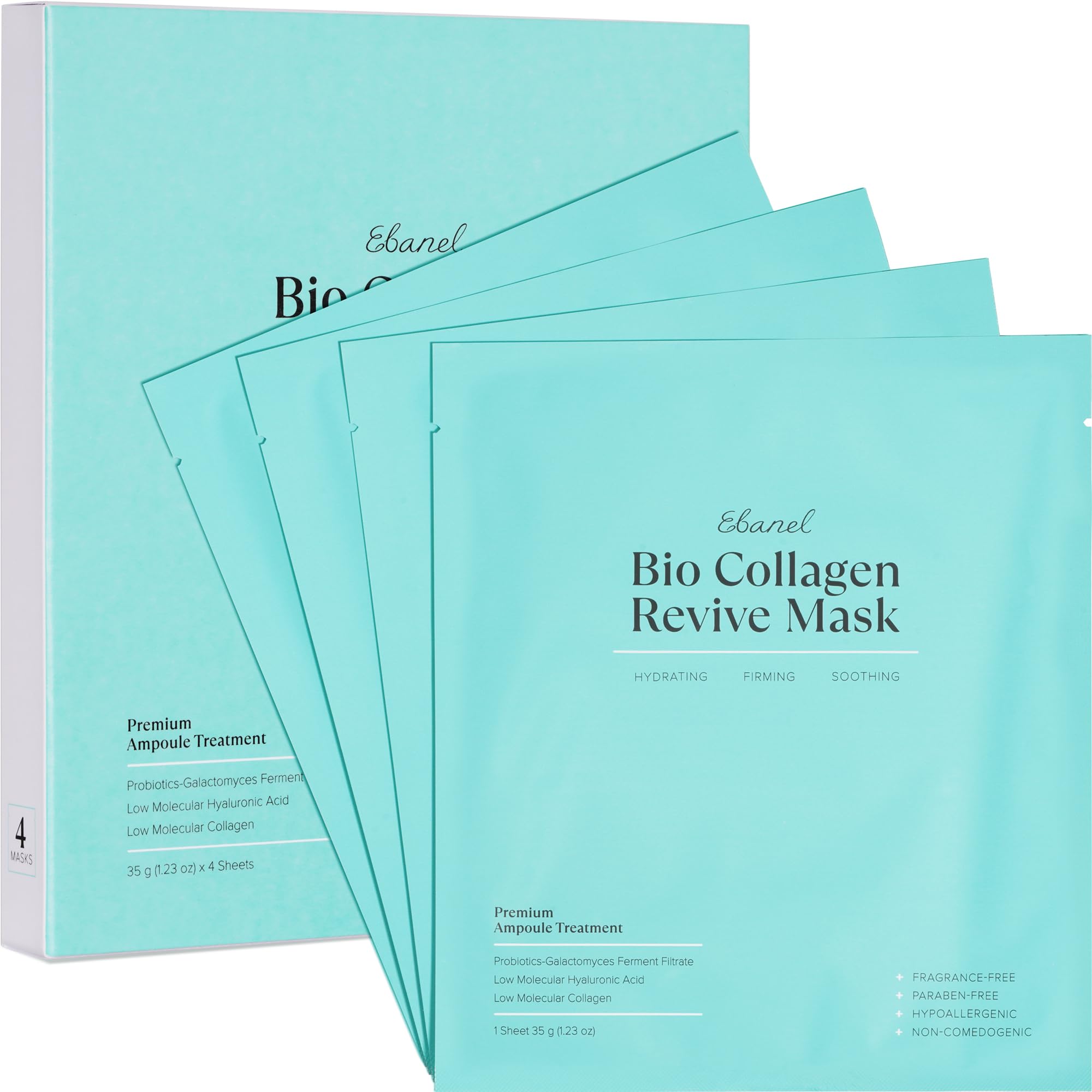 Masque Ebanel Bio Collagen hydrogel sur le visage, hydratation intense.
