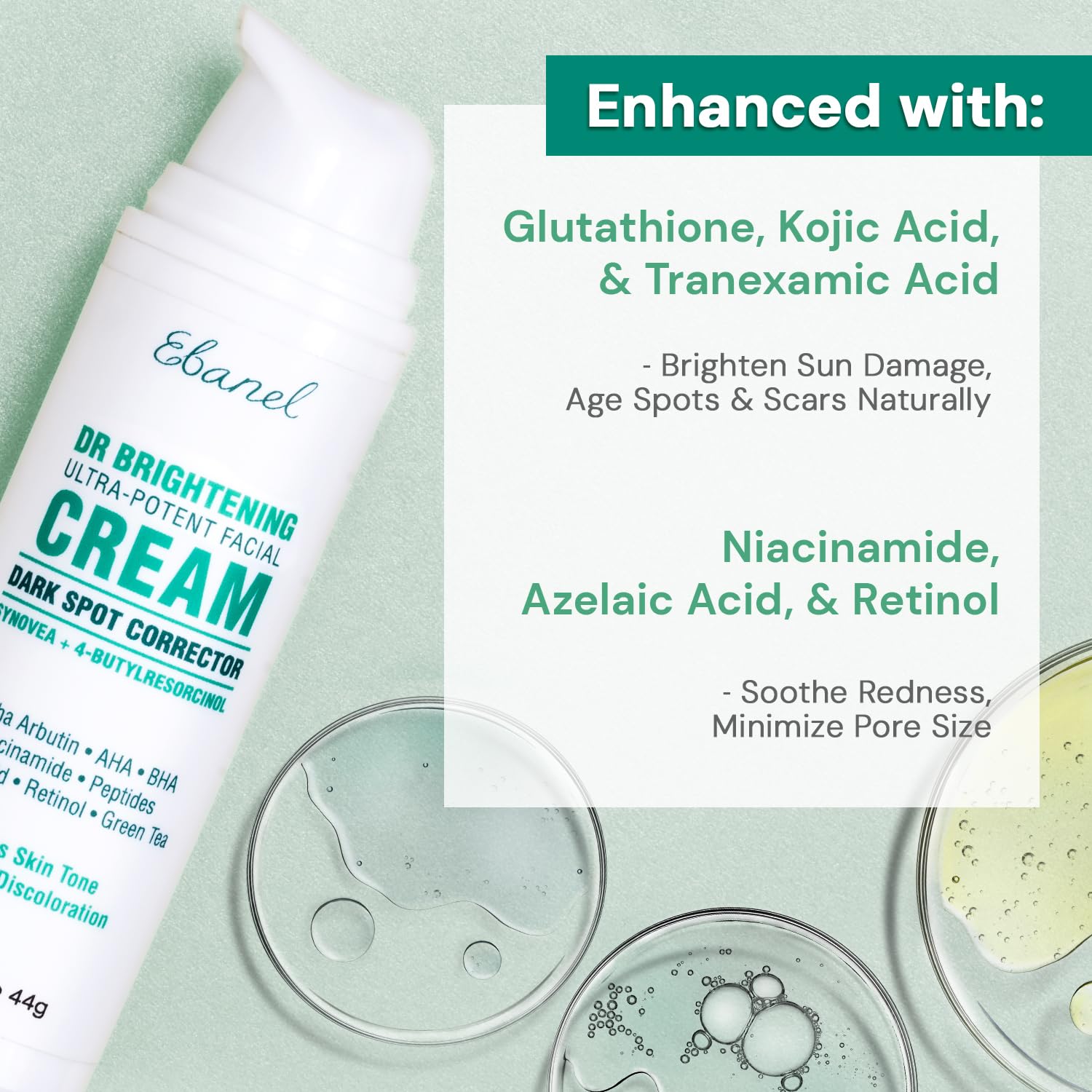 Bouteille Ebanel avec crème éclaircissante visage et corps.