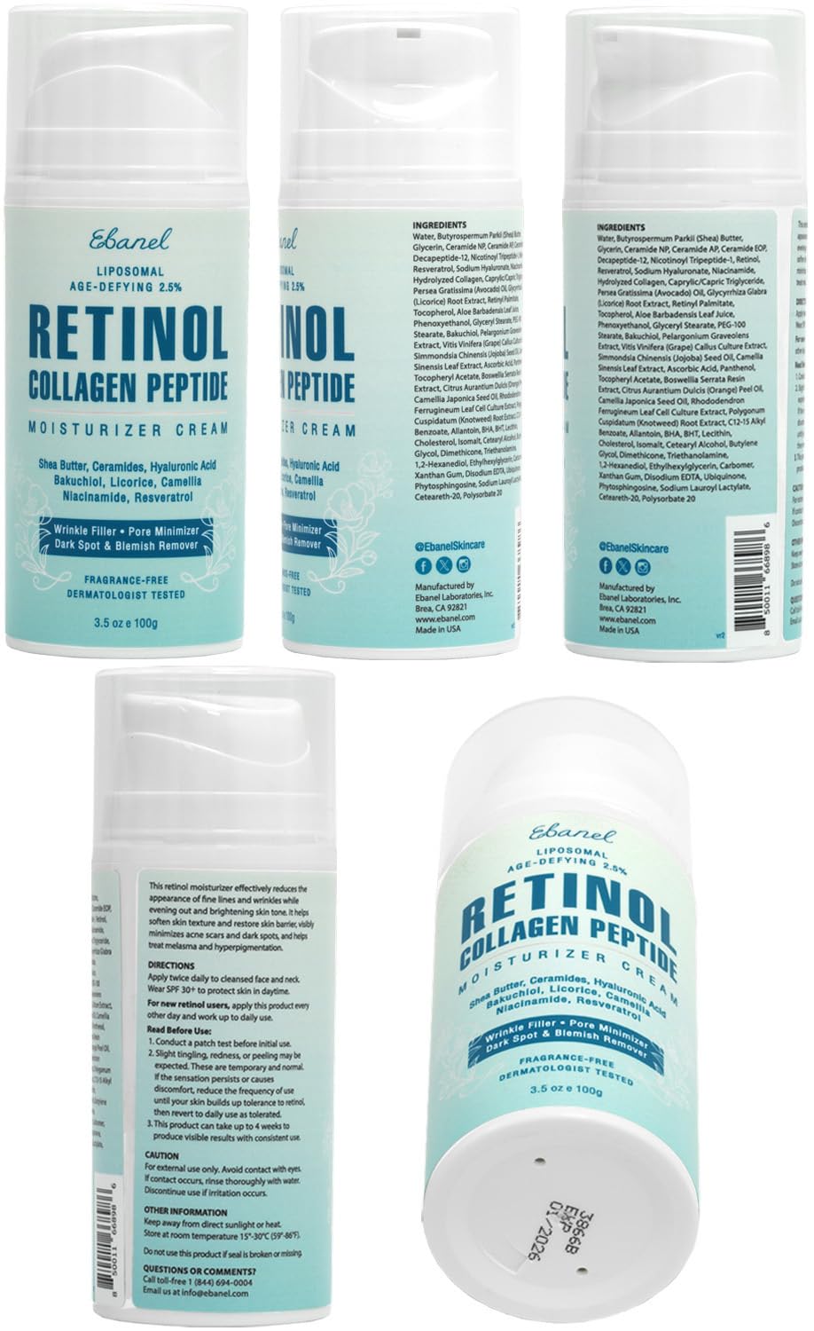 Ebanel Crème Retinol Visage – sans parfum, adaptée aux peaux sensibles.