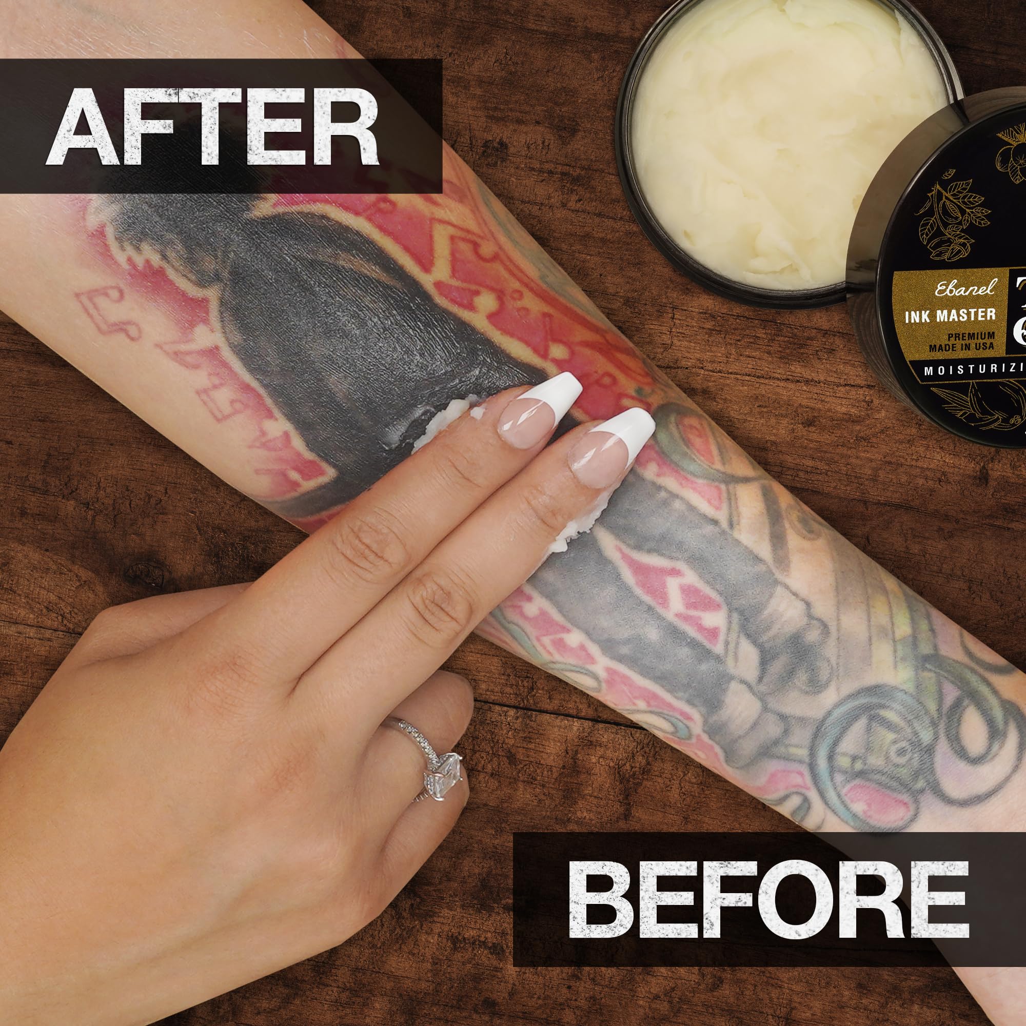 Ebanel Ink Master balm: beurre de mangue et beurre de karité pour une sensation nourrissante.