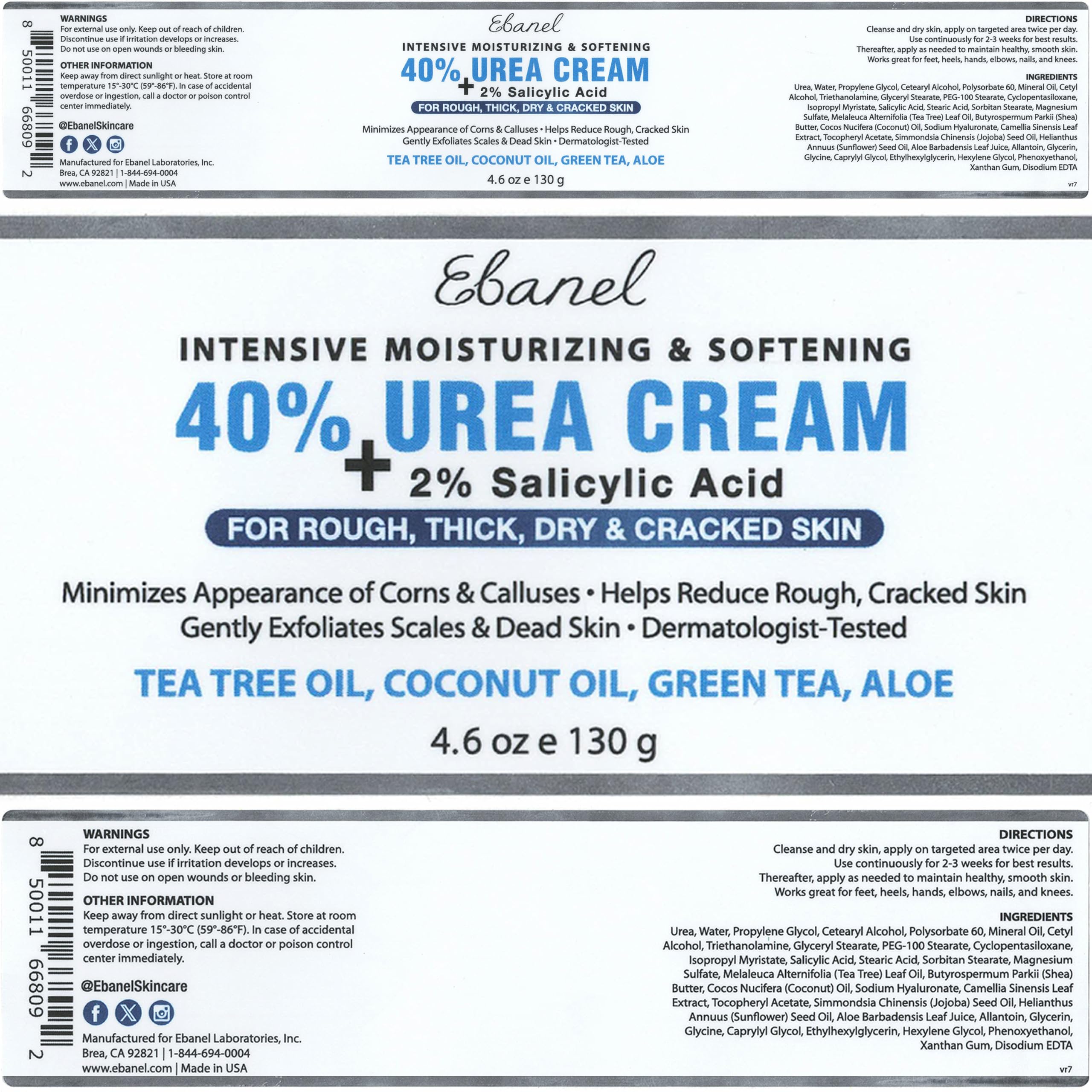 Ebanel Urea 40% crème, routine quotidienne des mains et genoux.