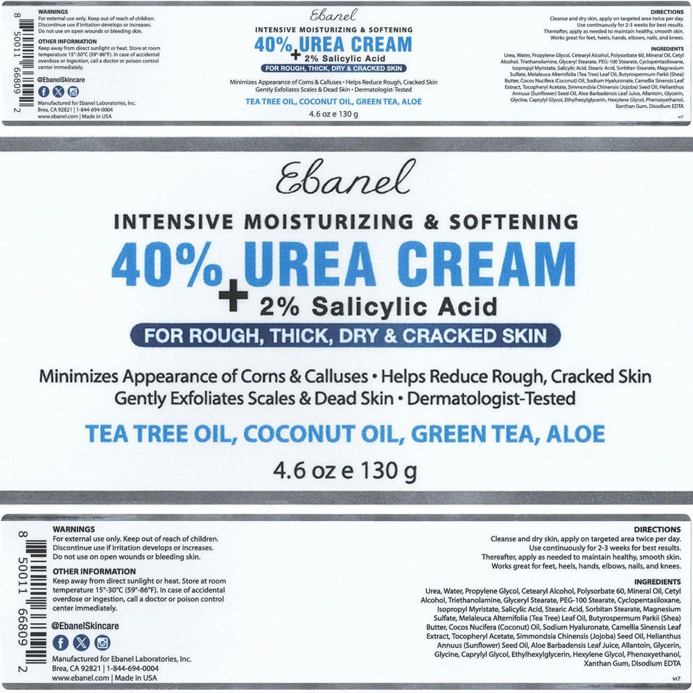 Ebanel Urea 40% crème, routine quotidienne des mains et genoux.