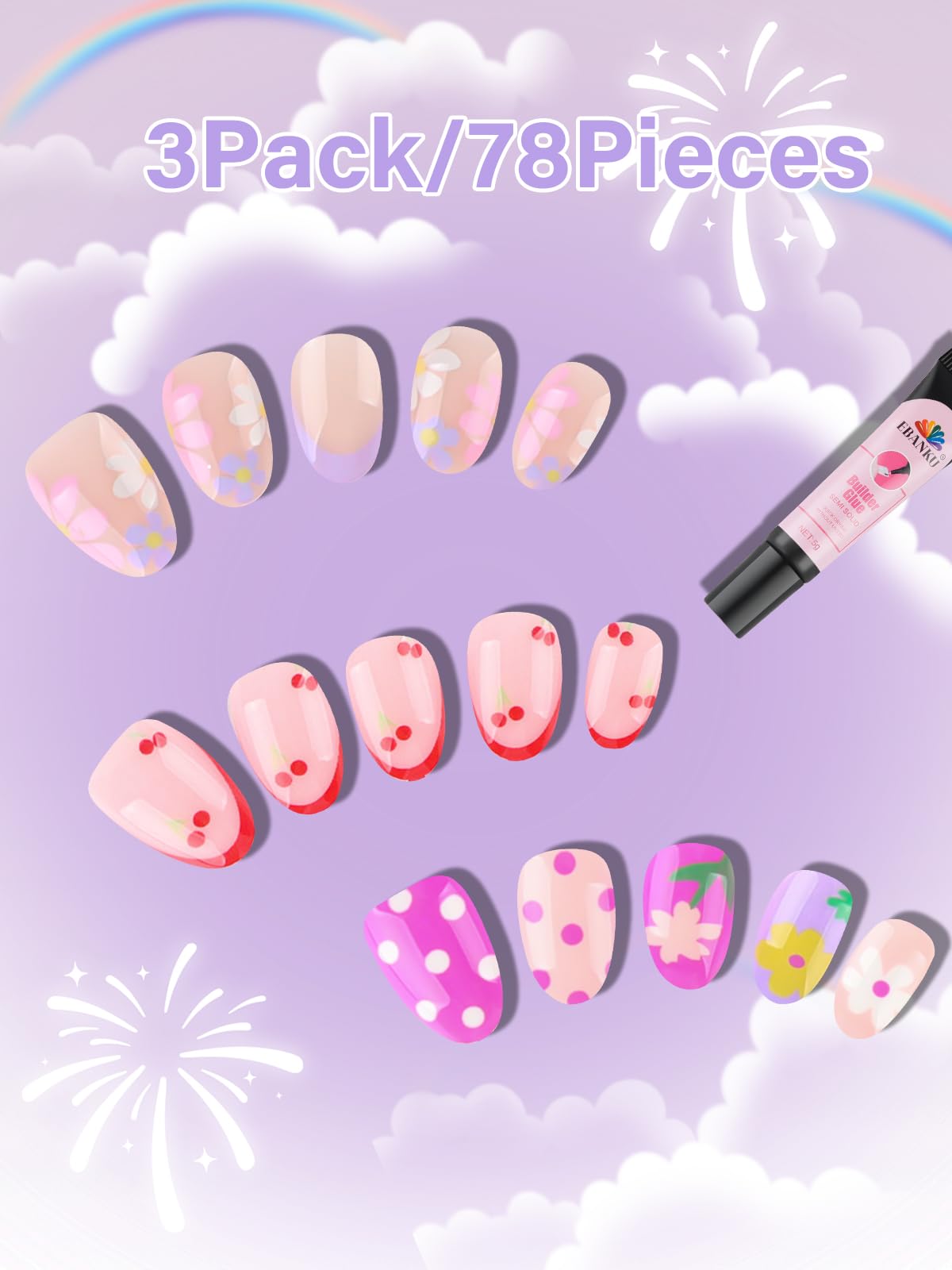 EBANKU 78PCS ongles presse pois coloris, design ludique et facile à appliquer